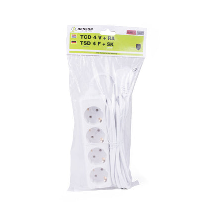 Stekkerdoos 4-voudig, 2500W, 10A, 5m kabel voor thuis en kantoor