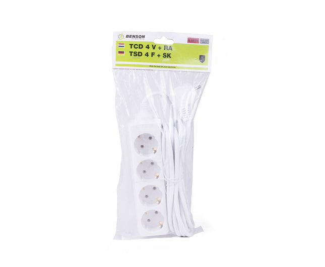 Stekkerdoos 4-voudig, 2500W, 10A, 5m kabel voor thuis en kantoor