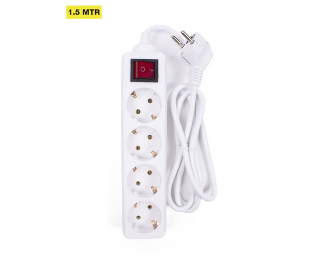 Steckdosenleiste 4-fach, 1,5m, Schutzkontakt, Schalter, max. 3680W, für Zuhause/Büro.