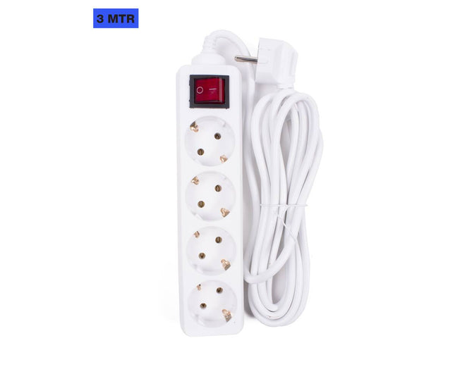 Stekkerdoos 4-voudig met schakelaar, 3m kabel, 2500W vermogen