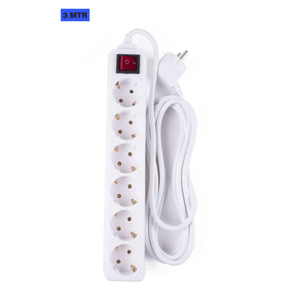 Stekkerdoos 6-voudig RA, Schakelaar, 3m Kabel, 3680W Max. Belast.
