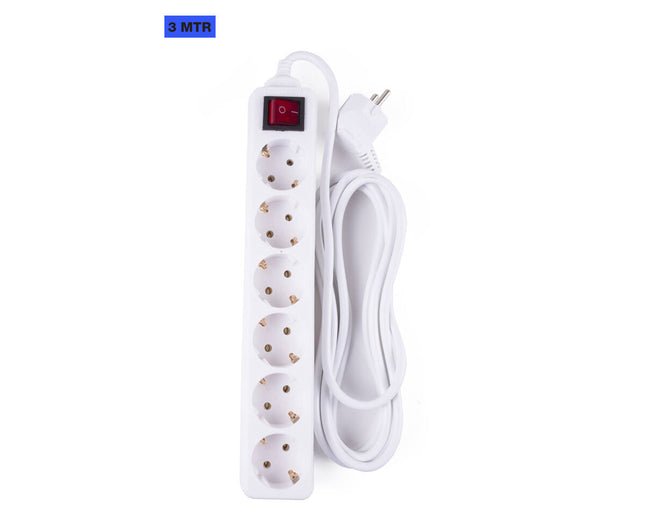 Stekkerdoos 6-voudig RA, Schakelaar, 3m Kabel, 3680W Max. Belast.