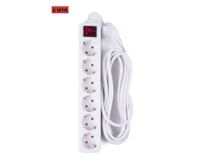 6-voudige Stekkerdoos met Schakelaar en 5m Kabel voor Thuisgebruik