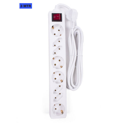 Steckdosenleiste 8-fach mit Schutzkontakt, Schalter, 3m Kabel, 3680W, 250V