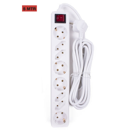 8-fach Steckdosenleiste mit Schutzkontakt, Schalter, 5m Kabel, 2500W max. Belastung.