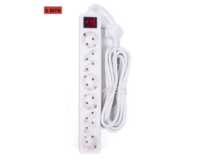 Stekkerdoos 8-voudig RA, Schakelaar, 5m Kabel, 2500W Max. Belast.