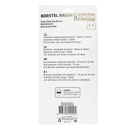 Borstel Rager Set 3-delig: 10/18mm ronde, 13mm platte, 18cm lang.