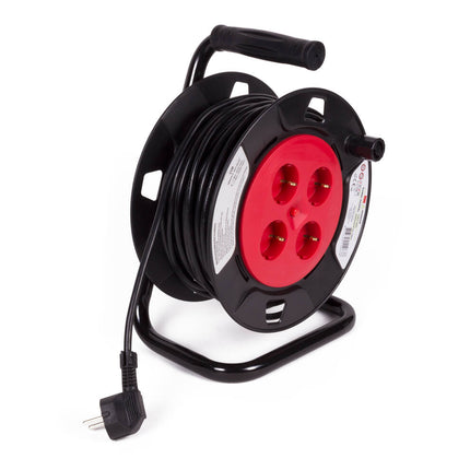 Kabelhaspel 25m, 230V, 2300W, Thermische Beveiliging, IP20, Compact.