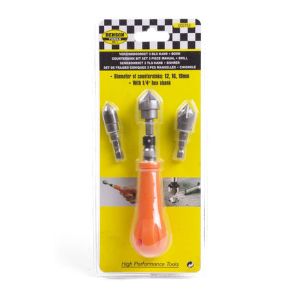 Verzinkboorset 4-delig: 12-19mm boren, ideaal voor houtbewerking.