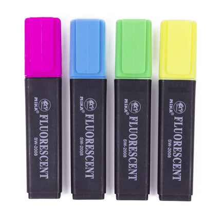 Markeerstift Set: 4 Kleuren, Schuine Punt, Perfect voor School & Kantoor
