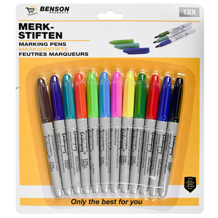 Merkstiften Set: 12 Kleuren, 12cm Stift, 4.2mm Punt, Voor Tekenen
