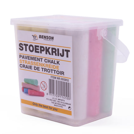 Stoepkrijt 12 dlg – kleuren groen, wit, oranje, blauw, geel, rood