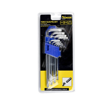 Torx Sleutelset 9 dlg: T10-T50, roestvrij staal, auto- en fietsreparatie.