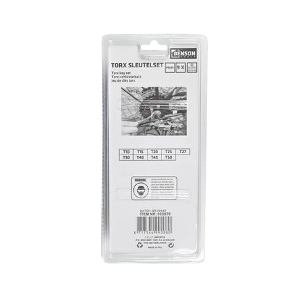 Torx Sleutelset 9 dlg: T10-T50, roestvrij staal, auto- en fietsreparatie.