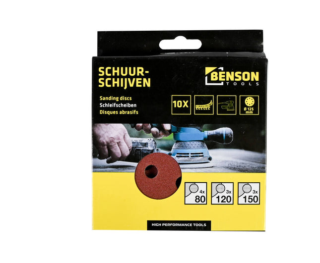 Schuurschijven 125mm 10dlg: Hout en Metaal Schuren met 3 Korrelgroottes