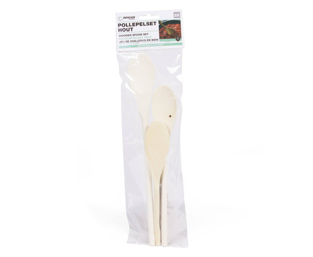 Houten Pollepelset 3-delig: 20, 25, 30 cm, ideaal voor koken.