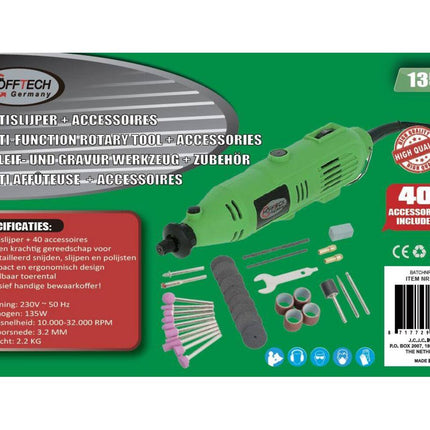 Multislijper 135W 8000-30000 RPM 41-delig voor metaal & houtbewerking