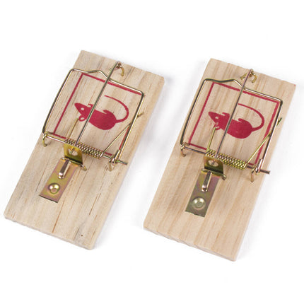 Muizenval Set 2st - 10x5x1cm Hout/Metaal, Snel en Eenvoudig Vangen