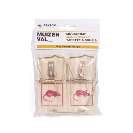 Muizenval Set 2st - 10x5x1cm Hout/Metaal, Snel en Eenvoudig Vangen