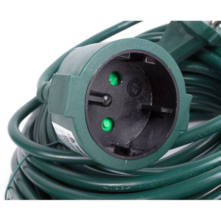 Verlängerungskabel 20 m grün, 2500 W, 10 A, ideal für Gartengeräte.