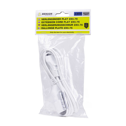 Verlengsnoer 3m Plat 2x0.75mm², Max 625W voor Lichte Apparaten