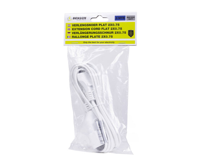 Verlengsnoer 3m Plat 2x0.75mm², Max 625W voor Lichte Apparaten