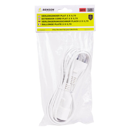 Plat Verlengsnoer 5m 2x0.75mm² - Voor Platte Stekkers, 625W Max.