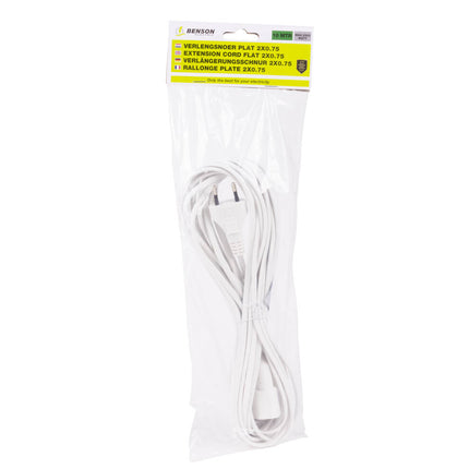 Plat Verlengsnoer 10m, 2x0.75mm, voor Platte Stekkers, 625W, 250V