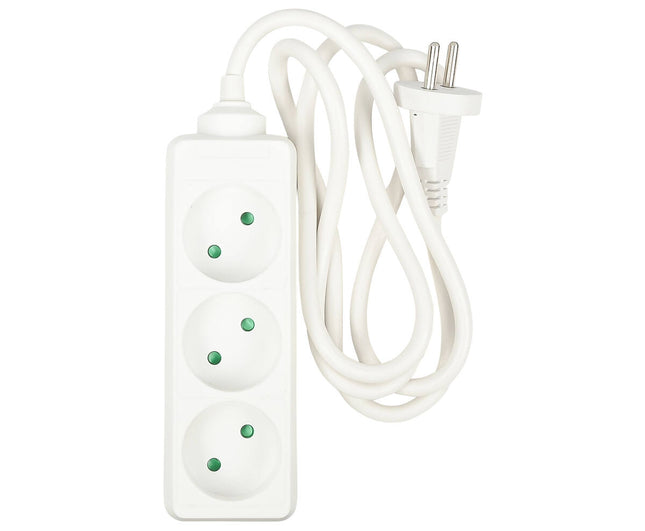 Stekkerdoos 3-voudig, 1.5m kabel, ideaal voor lampen en pc's.