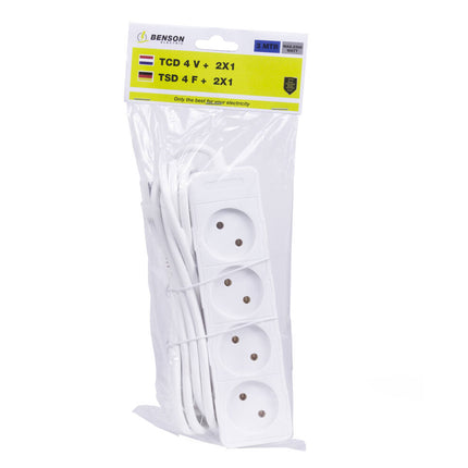 Stekkerdoos 4-voudig, 230V, 16A, 1m & 3m kabel, 3500W max.