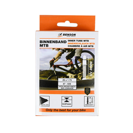 Binnenband 26x1.75 Butyl MBT, Frans ventiel, ideaal voor mountainbikes.