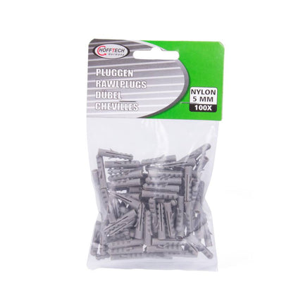 Pluggen 5 mm Nylon 100 st - Voor Muurbevestiging 5.0 x 25 mm