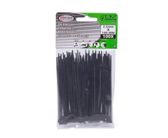 Tie Ribs 2.5x100mm Zwart, 100 Stuks - Ideaal voor Kabelbeheer