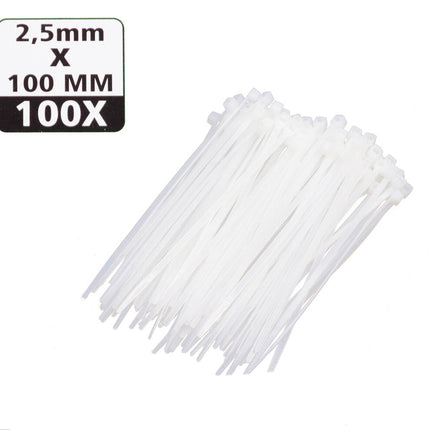 Tie Ribs 2.5x100mm Wit - 100 Stuks - Kabels Bundelen & Vastzetten