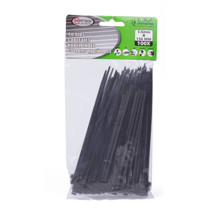 Zwarte Tie Ribs 3.6x150mm, Set van 100, Voor Kabelmanagement