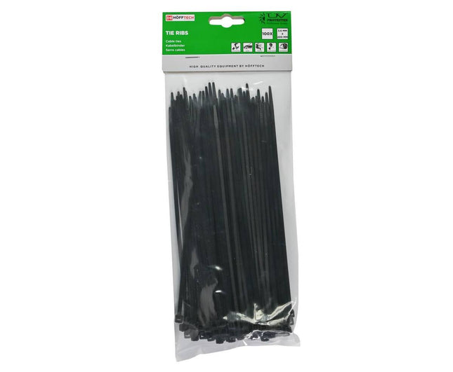 Tie Ribs 3.6x200mm Zwart - 100 stuks, ideaal voor kabelbeheer