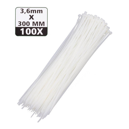 Kabelbinders 3.6x300mm, 100 Wit - Ideaal voor Kabelbeheer