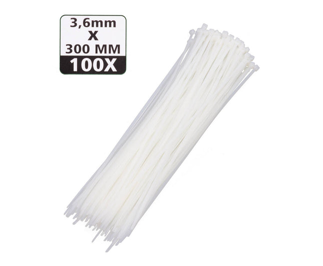 Kabelbinders 3.6x300mm, 100 Wit - Ideaal voor Kabelbeheer