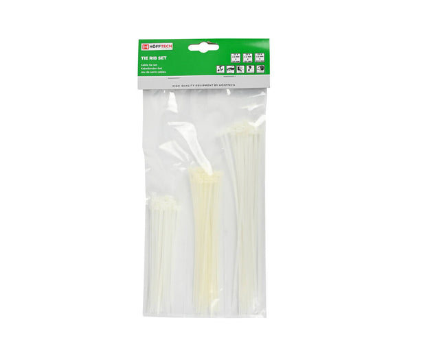 Tie Ribs Set 75 dlg Wit, 25x120/150/200mm, ideaal voor kabelbeheer
