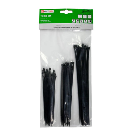 75-delige Zwarte Tie Ribs Set, 3 Maten, Ideaal voor Kabelbeheer