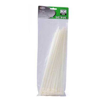 Tie Ribs 7.6x300mm Wit 50 Stuks - Ideaal voor Kabelbeheer