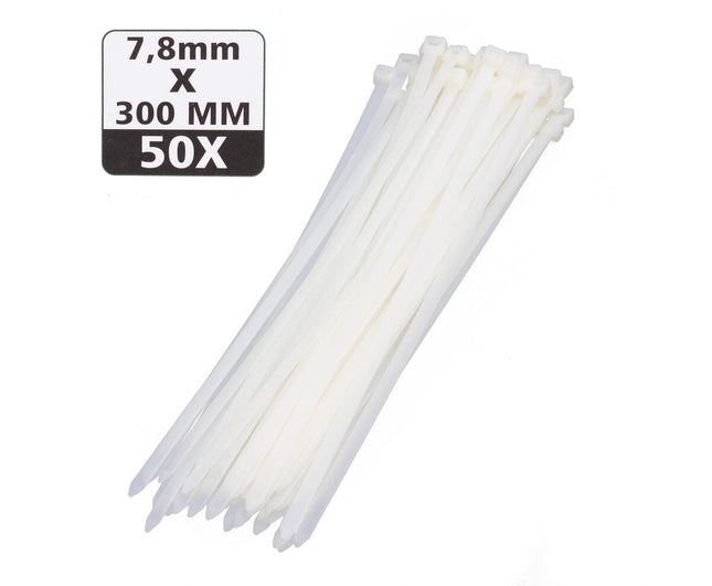 Tie Ribs 7.6x300mm Wit 50 Stuks - Ideaal voor Kabelbeheer