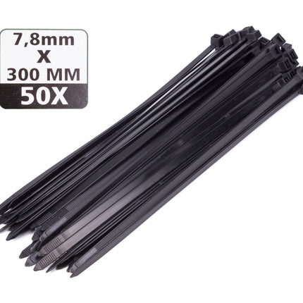 Zwarte Kabelbinders 7.8x300mm, 50 stuks - Organiseer Kabels Efficiënt