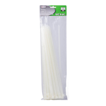 Witte Tie Ribs 7.8x370mm, 50 stuks, ideaal voor kabelorganisatie.