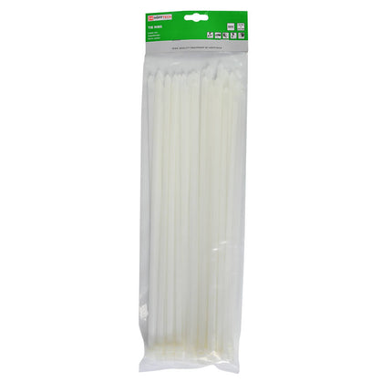 Witte Tie Ribs 7.8x370mm, 50 stuks, ideaal voor kabelorganisatie.