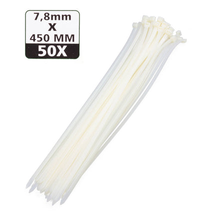 Witte Kabelbinders 7,8x450mm - 50 Stuks - Kabels Organiseren