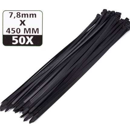 50 Zwarte Kabelbinders 7,8x450mm - Ideaal Voor Kabelorganisatie