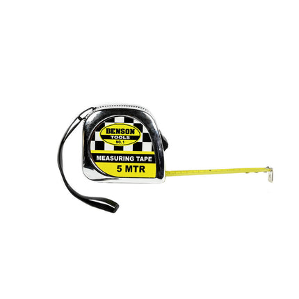 Rolbandmaat Chroom 5m x 19mm, ideaal voor bouw en renovatie.