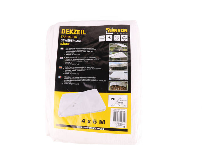 Wit Dekzeil 4x5m PE 60 GSM - Beschermt Tuinmeubelen & Bouwmaterialen