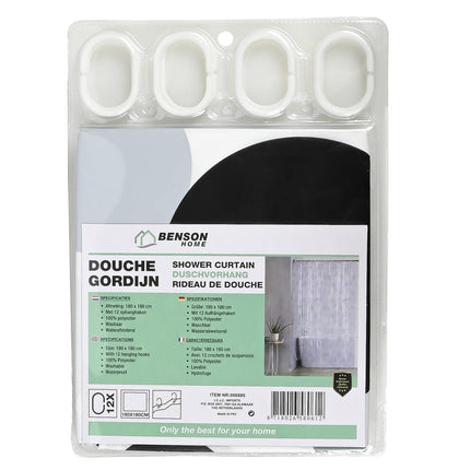 Douchegordijn 183x183cm, 12 haken, waterafstotend polyester
